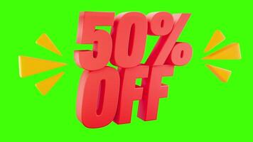 3D 50 Percent OFF Text with Green Chroma Key Background for Promotions video