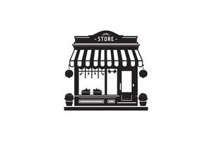A black and white illustration of a store vector