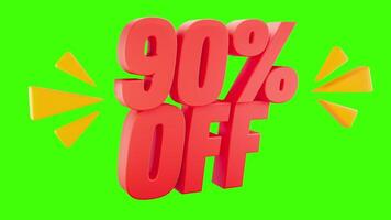 3D 90 Percent OFF Text with Green Chroma Key Background for Promotions video