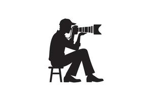 A silhouette of a man sitting on a stool with a camera vector