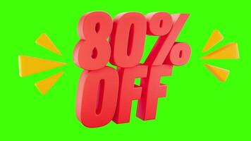 3D 80 Percent OFF Text with Green Chroma Key Background for Promotions video