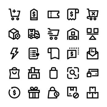 E-Commerce and Marketplace Icons, Clean Outline Set for Modern UI UX vector