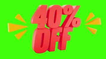 3D 40 Percent OFF Text with Green Chroma Key Background for Promotions video