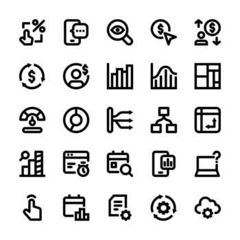 moderno tablero iconos, limpiar contorno ui ux símbolos para actuación y métrica vector