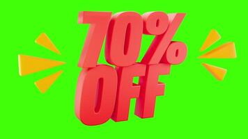 3D 70 Percent OFF Text with Green Chroma Key Background for Promotions video