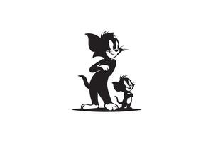 A black and white silhouette of a cat and dog vector