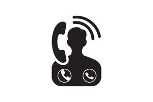 A black and white icon of a person with a phone on their head vector