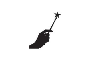 A hand holding a wand and a star vector
