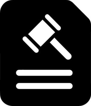 Black icon of document with judge's gavel on it vector