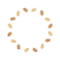 Autumn oak leaf wreath in a circular frame on white background. Perfect for seasonal cards, invitations, and decorative design. Natural, clean, and elegant layout. vector