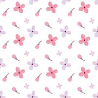 Seamless floral pattern with pastel blossoms and buds. Perfect for fabric, wrapping, and digital backgrounds. Minimalistic and soft spring vibe. vector