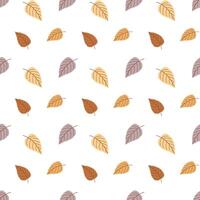Cute seamless autumn pattern with hand drawn leaves in soft pastel tones. Warm seasonal design perfect for textiles and wrapping paper. Light and cozy botanical style. vector