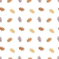 Cute seamless pattern with autumn oak leaves in warm fall colors. Hand drawn style on a white background. Great for seasonal designs, textiles, and paper products. vector