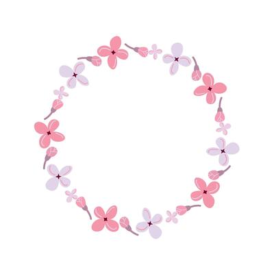 Delicate floral wreath in pastel tones. Perfect for wedding invitations, cards, and romantic designs. Soft spring mood in minimalist flat style.