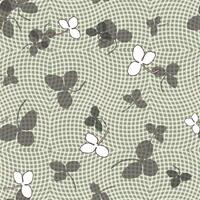 Pattern of wildflower tea collection, muted green irregular plaid gingham, skatered of white, gray transparent clover leaves. vector