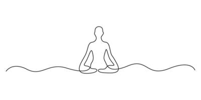 Woman sitting in lotus pose yoga continuous single line drawing graphic illustration vector