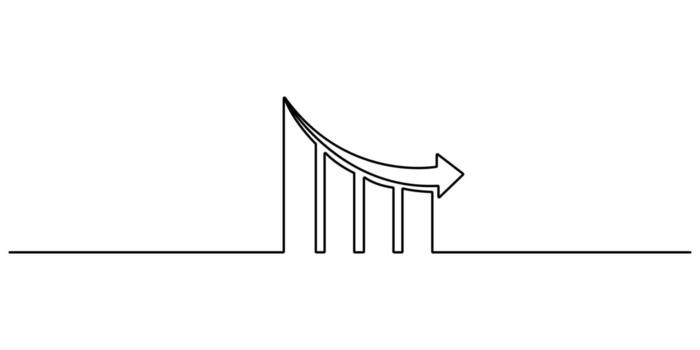 Decreasing graph chart single line drawing graphic illustration vector