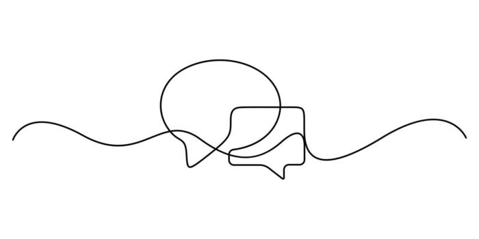 Continuous one line drawing of two speech bubbles with modern minimalist style on white background graphic illustration vector