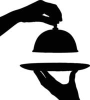 silhouette of a waiter holding a tray with a cloche vector