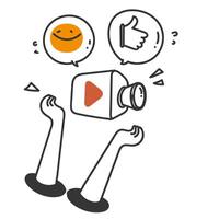 hand holding camera streaming social media icon in doodle style vector