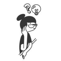 a black and white illustration of a woman with a light bulb on her head vector
