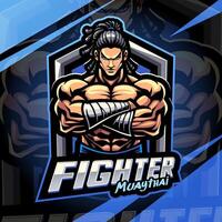Muay Thai fighter illustration logo vector