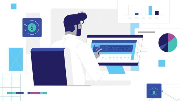 Person analyzing data on computer vector