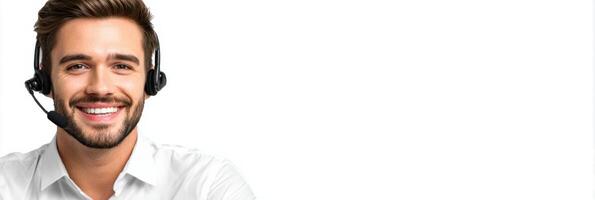 Customer Support Agent Providing Assistance and Smiling With a Headset in a Bright Workspace photo