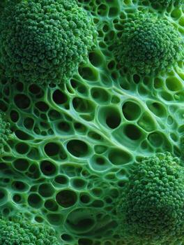 Exploration of Broccoli Surface Texture Reveals Intricate Patterns and Vibrant Greens in a Macro Shot Highlighting Its Abstract Design photo