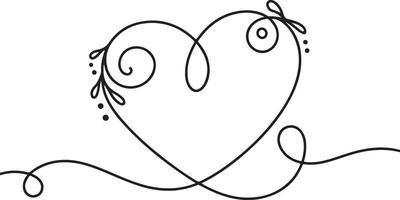 Elegant single line heart with floral embellishments vector