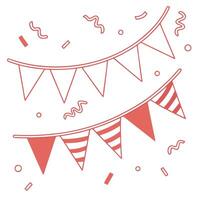 Hand drawn bunting flags and confetti celebration illustration vector