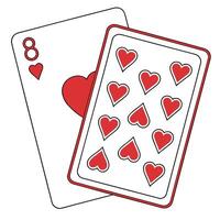 Eight of hearts playing card with multiple hearts vector