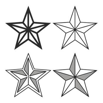 Four distinct star designs with geometric patterns and shading vector