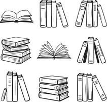 Collection of hand drawn books in various arrangements vector