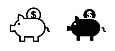 Piggy bank icon in black modern and lines and solid vector