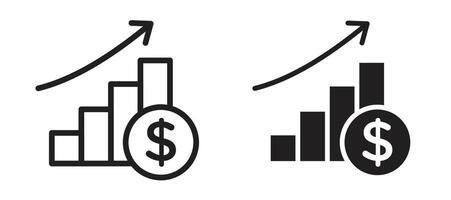 Business growth icon in black modern and lines and solid vector