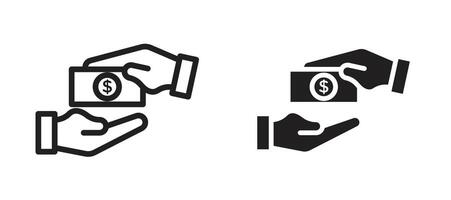Hand money exchange icon in black modern and lines and solid vector