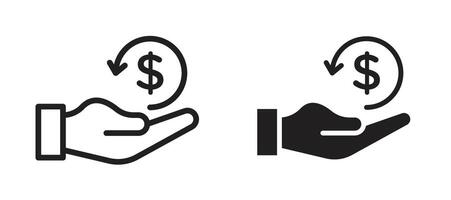 Refund icon in black modern and lines and solid vector