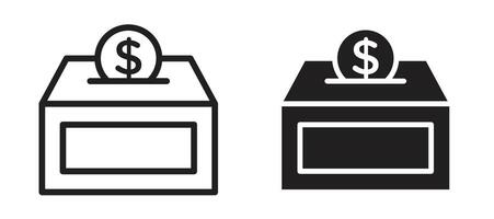 Donation box icon in black modern and lines and solid vector