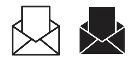 Envelope open icon in black modern and lines and solid vector