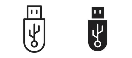 usb drive icon in black modern and lines and solid vector