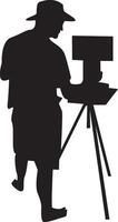 Silhouette of Male Painting at Canvas. Isolated on White Background vector