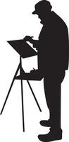 Silhouette of Male Painting at Canvas. Flat Illustration vector