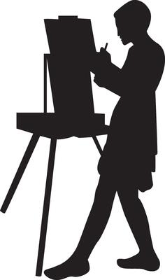 Silhouette of Girl Painting at Canvas
