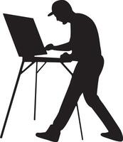 Silhouette of Male Painting at Easel. vector