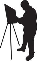 Silhouette of Male Painting at Easel. Isolated on White Background vector