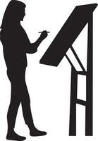 Silhouette of Woman Painting at Easel. Flat Illustration vector