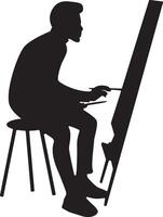 Silhouette of Male Painting at Easel. Isolated on White Background. vector