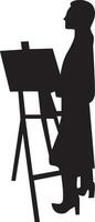 Silhouette of a Woman Painting at Canvas. Flat Illustration. vector