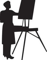 Silhouette of a Woman Painting at Canvas. Flat Illustration vector